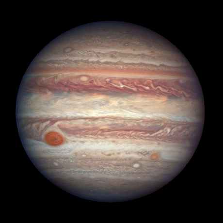 Atmósfera de Júpiter donde se aprecian sus bandas de diferentes colores